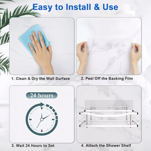 2 Pack Shower Caddy Adhesive Replacement, Waterproof Strong Adhesive Hooks Strips, No Drilling, for Shower Shelf Bathroom Storage Shelves Soap Holder Kitchen Racks