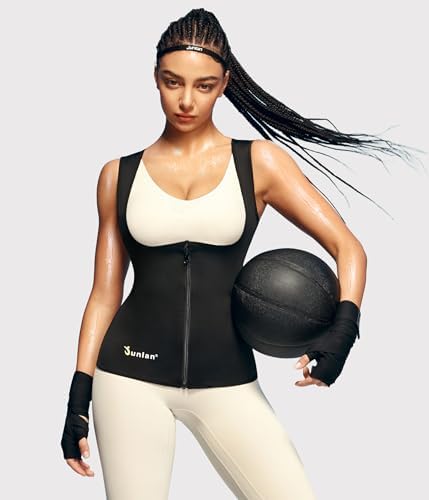 Junlan Sauna Suit Vest Waist Trainer for Women Zipper Sweat Tank Top Shaper