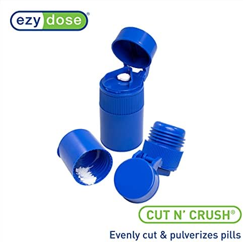 EZY DOSE 3 Compartment Pill Crusher, Cutter and Grinder, Daily Usage, Safely Cut Pills, Vitamins, Tablets, Accurate and Easy Cutting, Stainless Steel Blade, Removable Drinking Cup, Blue, BPA Free