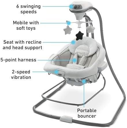 Graco DuetConnect LX Portable Baby Swing and Bouncer, Multi-Direction Baby Bouncer Seat, Multiple Swing Speeds, Great Gift for New Parents, Redmond