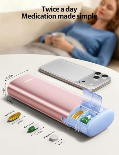 Vaydeer Metal 7 Day Travel Pill Organizer 2 Times a Day, Built-in Desiccant