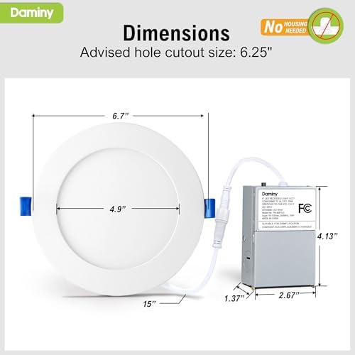 DAMINY 12 Pack 6 Inch LED Recessed Lighting, Canless Wafer Downlight