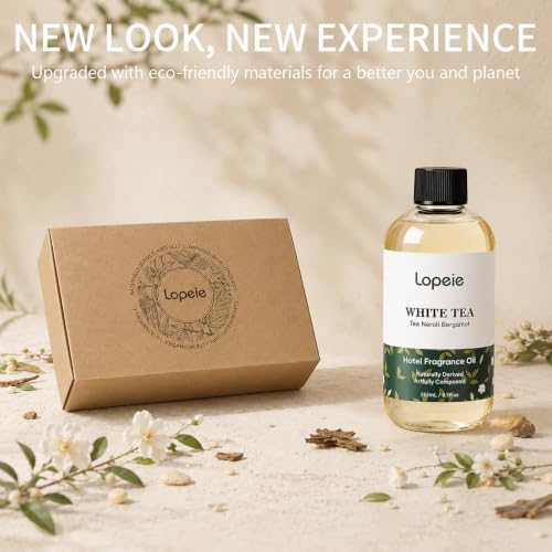 Lopeie White Tea Diffuser Oil – Essential Oil for Diffuser, Air Freshener & Room Spray – Long-Lasting with Notes of Tea, Neroli & Bergamot – Hotel Scent for Ultrasonic & Waterless Diffusers, 8.5 fl.oz