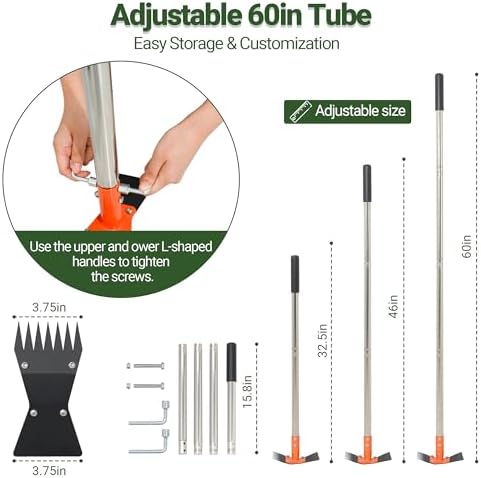 2-in-1 Garden Hoe and Weed Puller Rake 60 Inch Spring Steel Head