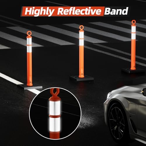 RoadHero 42 Inch Orange Traffic Delineator Post Cones with Base, 6 Pack