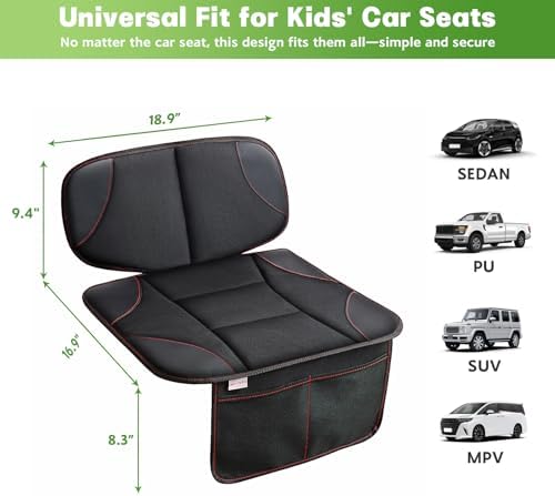 Siivton Car Seat Protector for Kids, Anti-Slip Design, Thick Padding, Prevents Seat Marks, 2 Storage Pockets for Toys & Snacks, Fits Most Cars, Black - 1 Pack