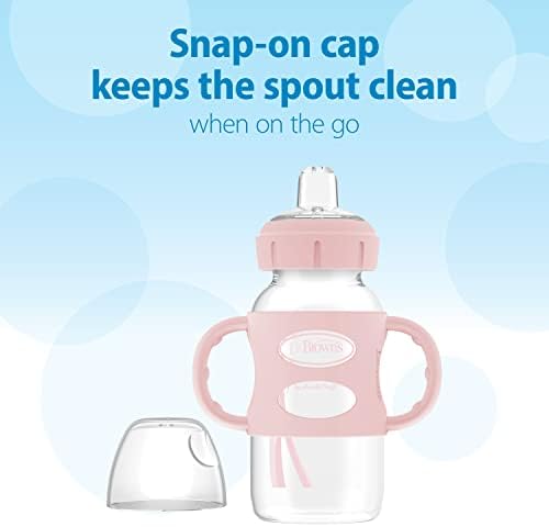 Dr. Brown's Wide-Neck Sippy Spout Bottle with Handles, Pink & Ecru, 2-Pack