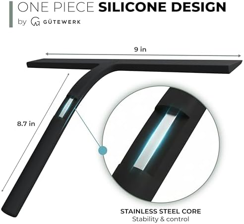 GÜTEWERK Silicone Shower Squeegee with 3-in-1 No-Drill Mount, Black, 9''
