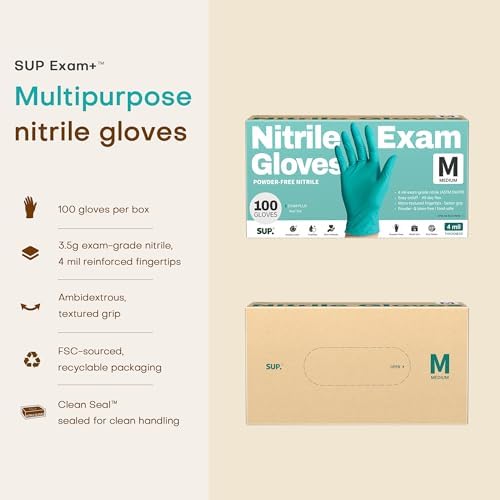 SUP Powder-Free Nitrile Exam Gloves, 100 Count Food Safe Latex-Free Disposable Gloves for Medical Lab Cooking Cleaning, Teal