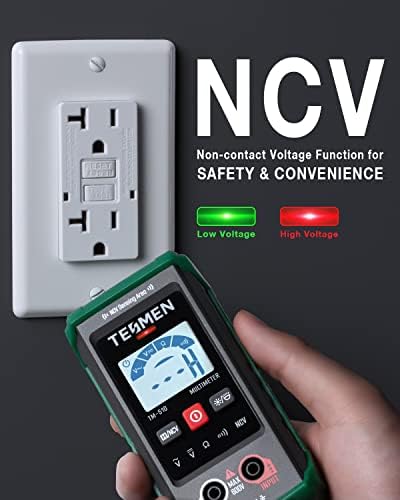 TM-510 Digital Multimeter, 4000 Counts, Smart Measurement, Auto-Ranging Voltmeter; Voltage Tester with Non-Contact Voltage Function, Measures AC/DC Voltage, Resistance, Continuity – Green