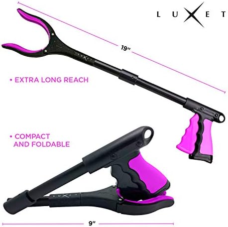 Grabber Reacher Tool 19 Inch Long, Foldable Pick Up Stick - Strong Grip Magnetic Tip - Heavy Duty Trash Picker Claw Reacher Grabber Tool Elderly Wheelchair Mobility Aid (Pink)