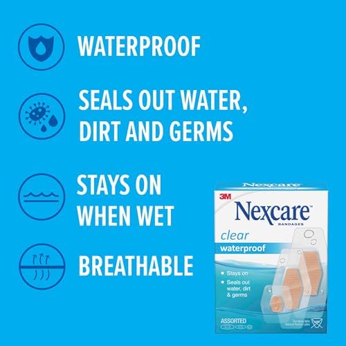 Nexcare Waterproof Clear Bandages For Knee And Elbow, Stays On Skin In The Bath, Shower Or Pool, 2.38 x 3.5 in, 30 Count