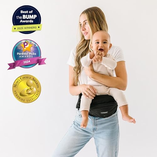 Tushbaby Original Hip Seat Baby Carrier for Babies & Toddlers up to 45 lbs, Safety Certified, Lightweight No-Foam Design with Storage, Black