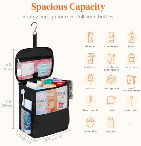 Lifewit Shower Bag Mesh Shower Caddy Portable College Dorm Room Essentials Tote Bag for Bathroom, Gym, Travel, Camping Quick Dry Hanging Shower Organizer Basket Toiletry Bag, Medium, Black