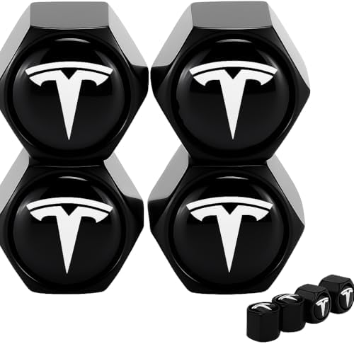 TACTILIAN Car Tire Valve Stem Caps for Tesla Model 3, S, Y, X Accessories | Leakproof Aluminum Tire Valve Caps 4 Pack with Rubber O-Rings Compatible with Tesla Model Y Accessories 2025