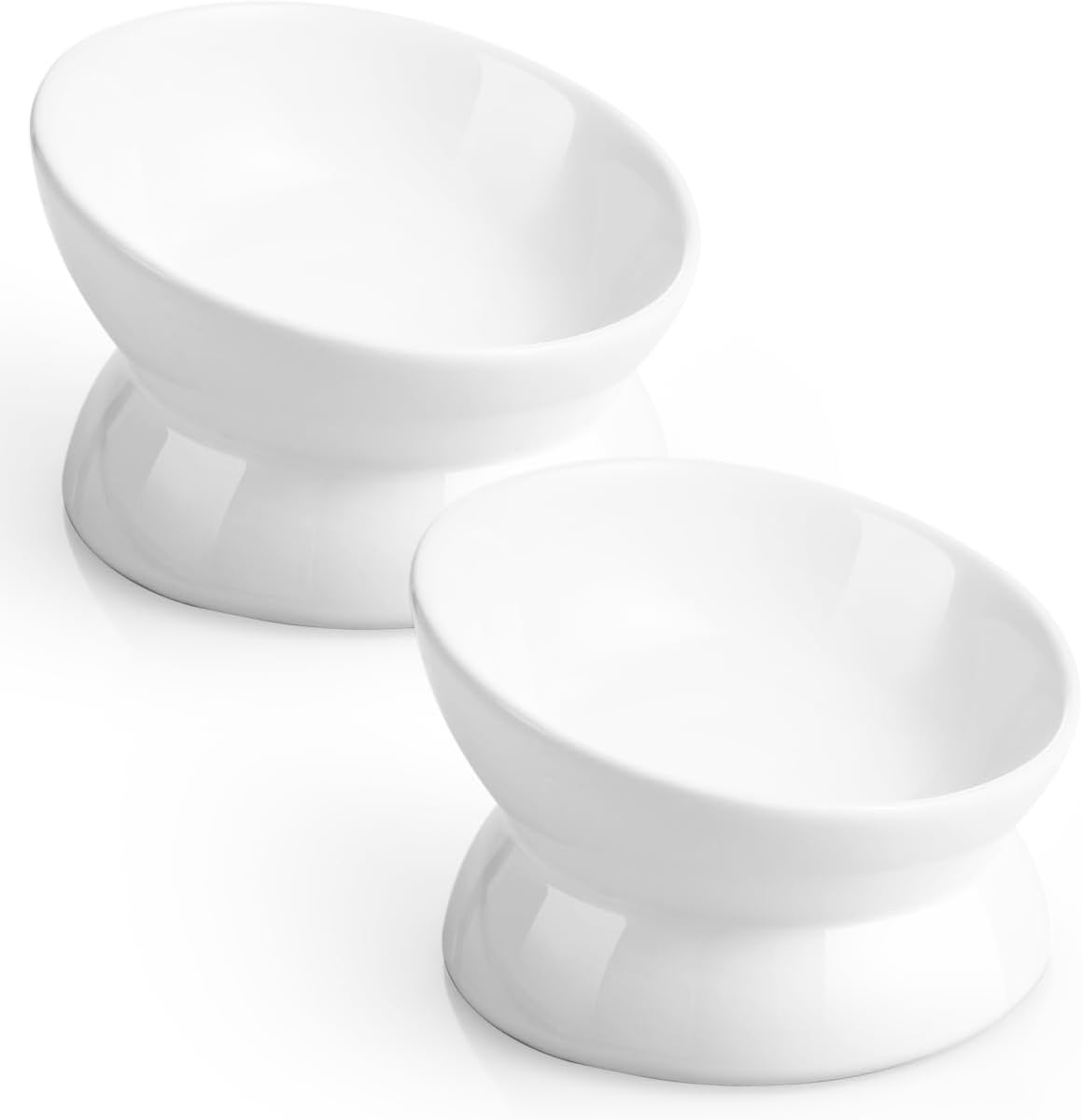 LoeJan Elevated Cat Food Bowl, 5 Oz Ceramic Raised and Tilted Water Bowl, Anti Vomiting and Protect Pets' Spines Dishes for Small Dog, Fat Faced Cat, Kitten (White, 1 Pack)