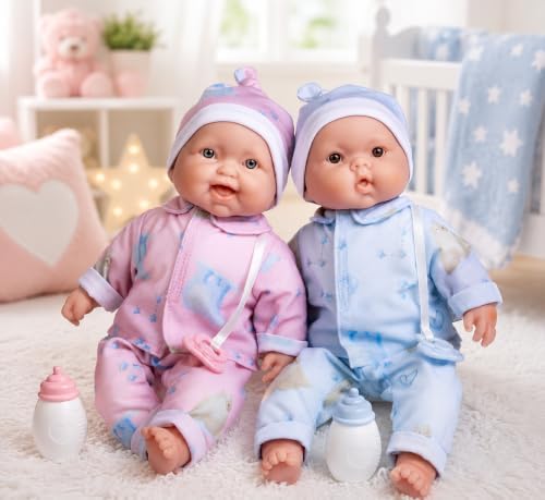 Twins 13" Realistic Soft Body Baby Dolls | JC Toys - Berenguer Boutique | Twins Gift Set with Removable Outfits and Accessories | Pink and Blue | Caucasian | Ages 2+