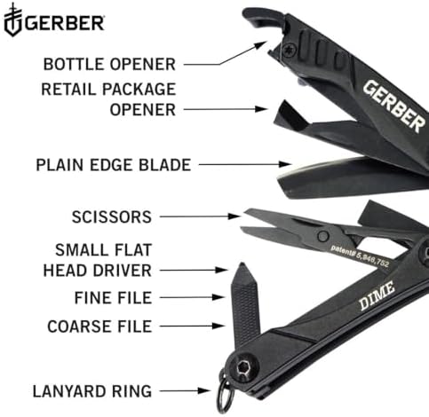 Gerber Dime 12-in-1 Mini Multitool Pliers, Pocket Knife,Bottle Opener,Black