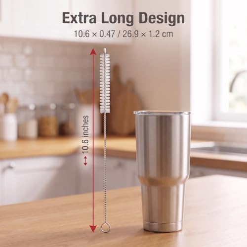 2 Pack Straw Cleaner Brush, Reusable Metal Handles Straw Cleaner Brush Extra Long for Stanley Mug 40, 30, 20 oz, 10mm Wide for Sippy Cup, Water Bottle and Tubes (Clear+Clear)