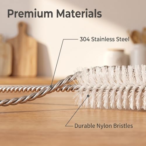 2 Pack Straw Cleaner Brush, Reusable Metal Handles Straw Cleaner Brush Extra Long for Stanley Mug 40, 30, 20 oz, 10mm Wide for Sippy Cup, Water Bottle and Tubes (Clear+Clear)