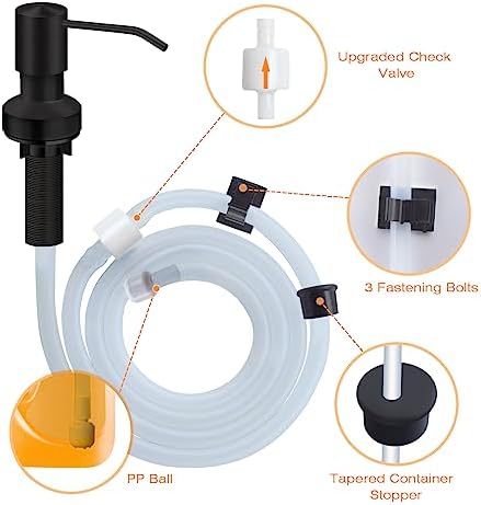 Sink Soap Dispenser for Kitchen Sink, Countertop Built in Sink Soap Dispenser with 47”Extension Tube kit, No Need to Fill The Little Bottle Again (Black)