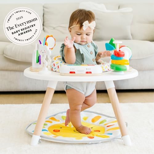 Little Acorn, 4-in-1 Baby Activity Center | Montessori-Inspired Design | 8 Interactive Toys | Tummy Time, Exersaucer & Toddler Table | Shower Gift | Essential (Sun)