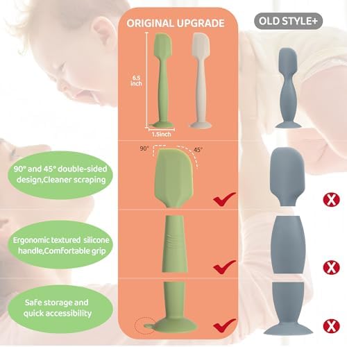 Baby Diaper Cream Spatula 3 Pack Diaper Spatulas Soft Silicone Diaper Cream Applicator Baby Butt Paste Spatula Brush with Suction Base,Full Size(Gray+Off-white+Green
