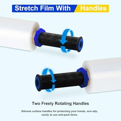 Stretch Film, RAZCC Stretch Wrap Industrial Strength, Shrink Wrap for Pallet Wrap, Heavy Duty Clear Plastic Wrap with Handles, Moving Wrapping Plastic Roll, 15" x 1000 Ft Per Roll, 60 Gauge, 4 Pack