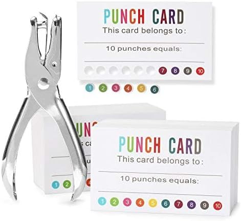 ONEDONE Punch Cards 200 Pack Reward Punch Cards for Classroom with Puncher
