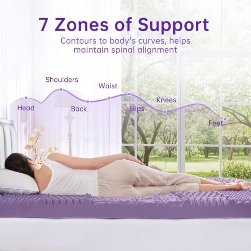 MUXHOMO 3 Inch 7-Zone Twin XL Mattress Topper, Egg Crate Memory Foam Mattress Topper Twin XL Size for Back Pain, Lavender Gel Infused Bed Pad, CertiPUR-US and Oeko-TEX Certification (79"×38")