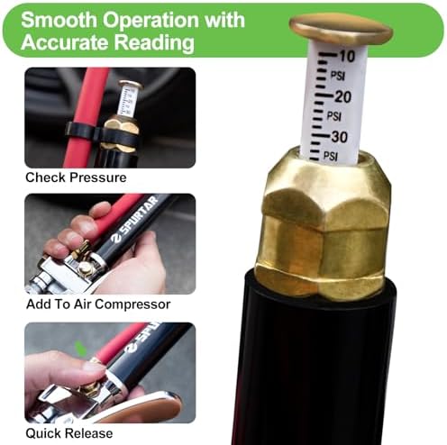 Spurtar 10-120 PSI Tire Pressure Gauge with Inflator Heavy Duty