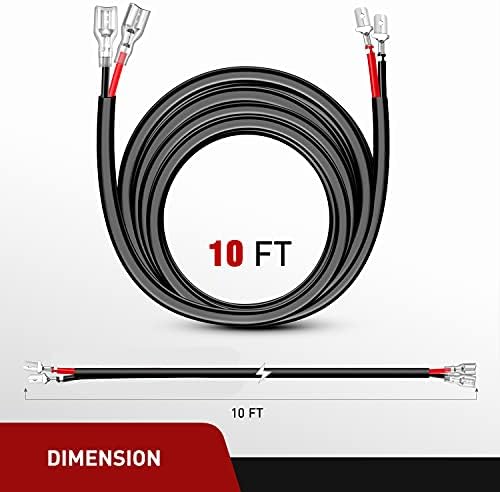 Nilight 2PCS 16 AWG 10 Feet Wiring Harness Extension Kit for LED Work Light Bar Led Pods Off Road Lights Driving Fog Light Boat Lighting, 2 Years Warranty,black