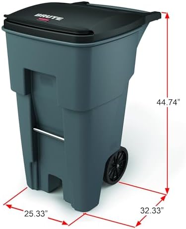 Rubbermaid Commercial Products BRUTE Rollout Plastic Trash/Garbage Can/Bin with Wheels 65 Gal for Restaurants/Hospitals/Offices/Back of House/Warehouses/Home