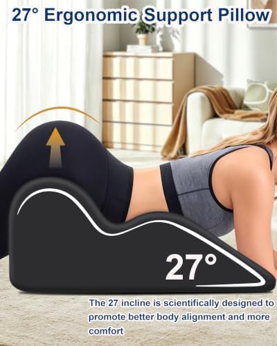 Ergonomic Memory Foam Wedge Pillow, 27° Bed Wedge Support, Black