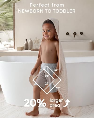 Yoofoss Hooded Baby Bath Towels 2 Pack 100% Muslin Organic Cotton with Hood