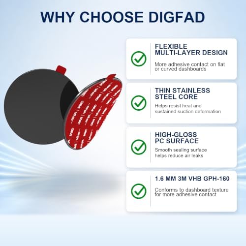 Dashboard Pad Mounting Disk for Suction Cup Mounts Only, 3.23 in Heat-Resistant Adhesive Base with Flexible Steel Reinforcement, Fits Flat & Curved Dashboards, Phone Holders, GPS & Dash Cams 2 Pack