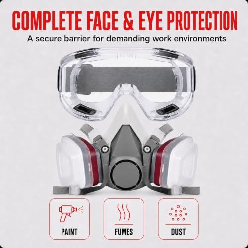 LAUCO Premium Respirator Kit - Reusable Half Face Cover Set with Safety Glasses for Gas, Painting, Machine Polishing, Staining, Car Spraying, Sanding & Cutting, DIY and Other Work Protection