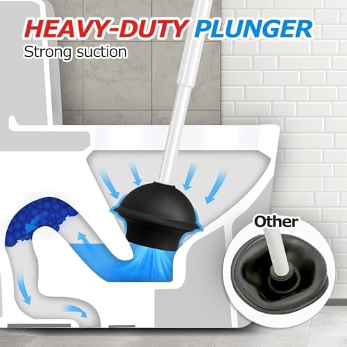 FORASTO 3IN1 Toilet Brush and Plunger Set with Holder Compact Cleaning Kit