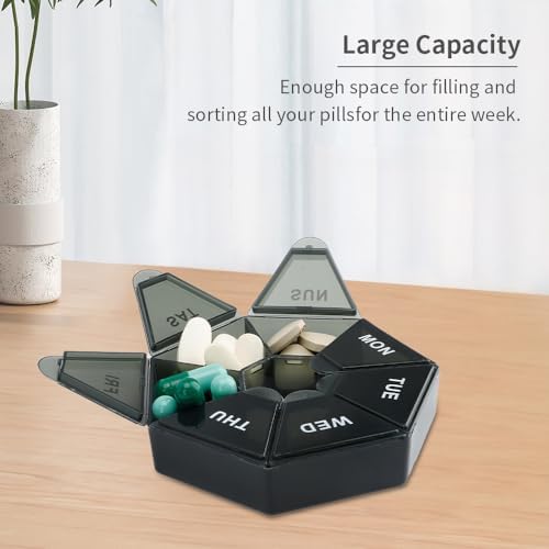 Pill Organizer, Pill Box, Small Pill Case, Medicine Pill Organizer 1 Time a Day, Weekly Pill Organizer, Pill Container, Pill Holder, Daily Pill Organizer Travel Pill Organizer 7 Day (Black)