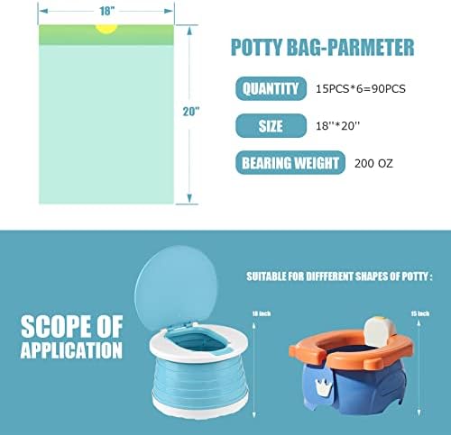 Portable Travel Potty Chair Liners Bags with Drawstring 90 PCS (18×20 INCH)