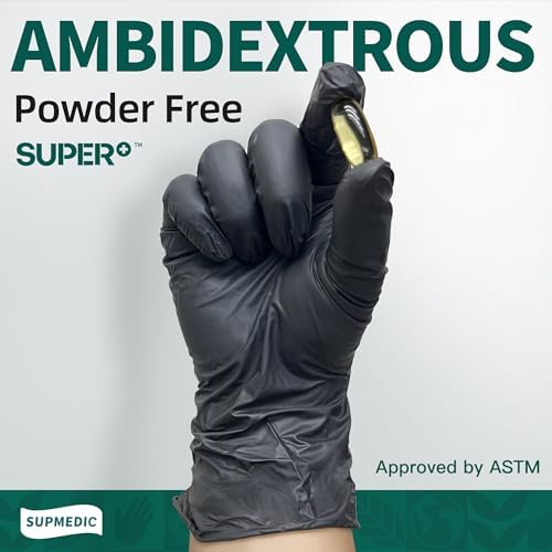 Supmedic Vinyl Disposable Exam Gloves, Black 4Mil Powder-Free Latex-Free Medical Food Safe Cooking Cleaning Glove 100 &1000Ct