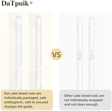 DaTpuik 15PCS 9.5 Inch White Plastic Cake Dowel Rods for Tiered Cake Pillars Construction and Stacking Supporting Cake Round Dowels Straws with 0.4 Inch Diameter Individually Wrapped