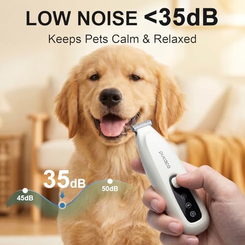 Upgraded Mini Dog Paw Trimmer with LED Light, Low Noise Small Pet Hair Trimmer 18mm Wide Curved Blade, 35dB Cordless Waterproof Pet Paw Grooming Clippers for Dogs, Cats, Paws, Ears, Face, Rump