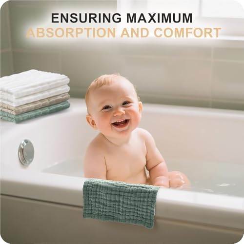 Cuddle Campus 6 Pack Muslin Baby Washcloths, Burp & Wash Cloths for Babies