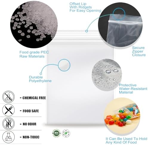 1.5''x 1.5'', (Pack of 100) 2 mil Thick Clear Plastic Reclosable Zip Poly Bags with Resealable Lock Seal Zipper for Photo, Jewelry, Bakery, Treats, Travel, Storage, Packaging & Shipping…