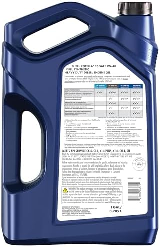 Shell Rotella T6 Full Synthetic 15W-40 Diesel Engine Oil, 1 Gallon (3 Pack)