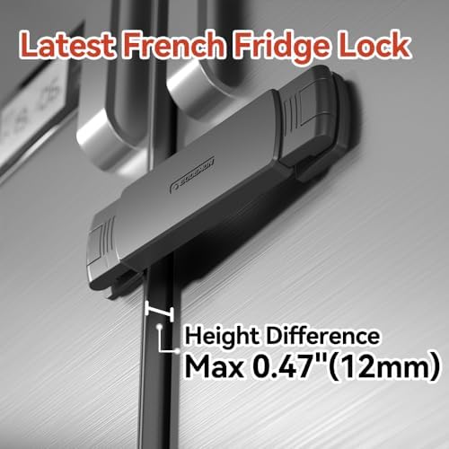 Mom's Choice Gold Awards Winner - EUDEMON 1 Pack Latest French Fridge Lock French Door Refrigerator/Freezer Lock Apply to Max 3.54"(90mm) Two Door Gap Distance for Kids & Babies,Easy to Install(Black)