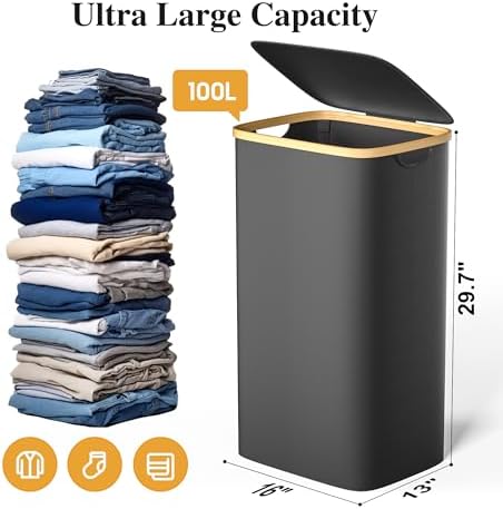 Foluck 100L Laundry Hamper with Lid Removable Bag and Bamboo Handles