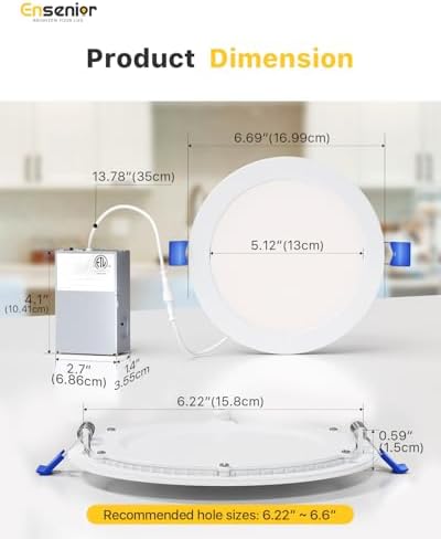 Ensenior 24 Pack 6 Inch LED Recessed Ceiling Light, 5CCT, 1200LM 12W 120V