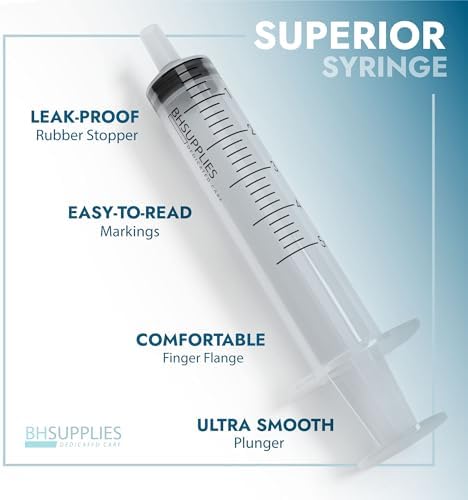 BH Supplies 10ml Luer Slip Tip Syringes (No Needle) - Sterile, Individually Wrapped - 100 Syringes